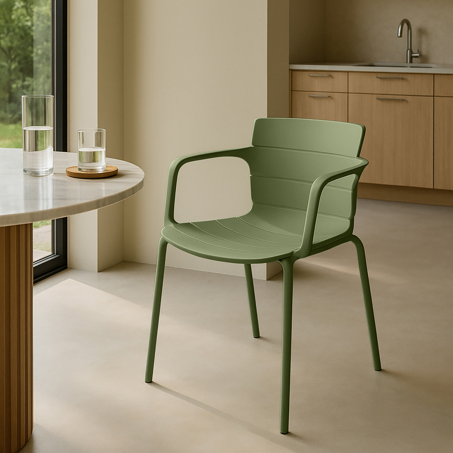 Lot de 4 fauteuils de table en polypropylène et métal vert MONTAUK