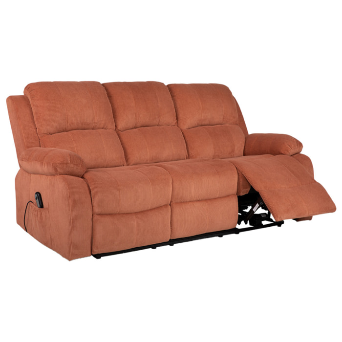 Armand - Canapé 3 places relax électrique en velours côtelé - Terracotta