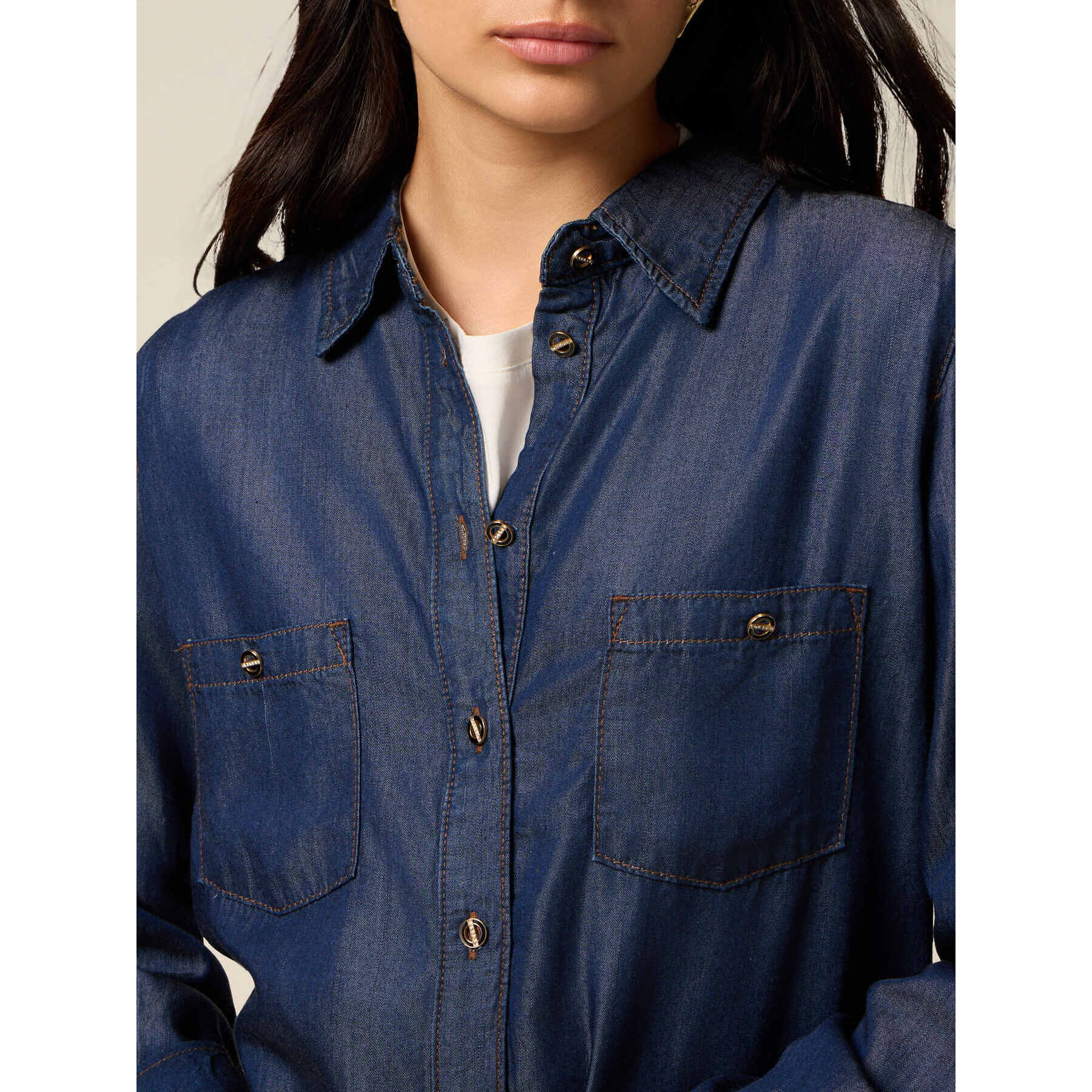 Oltre - Camisa de tencel efecto denim - Azul