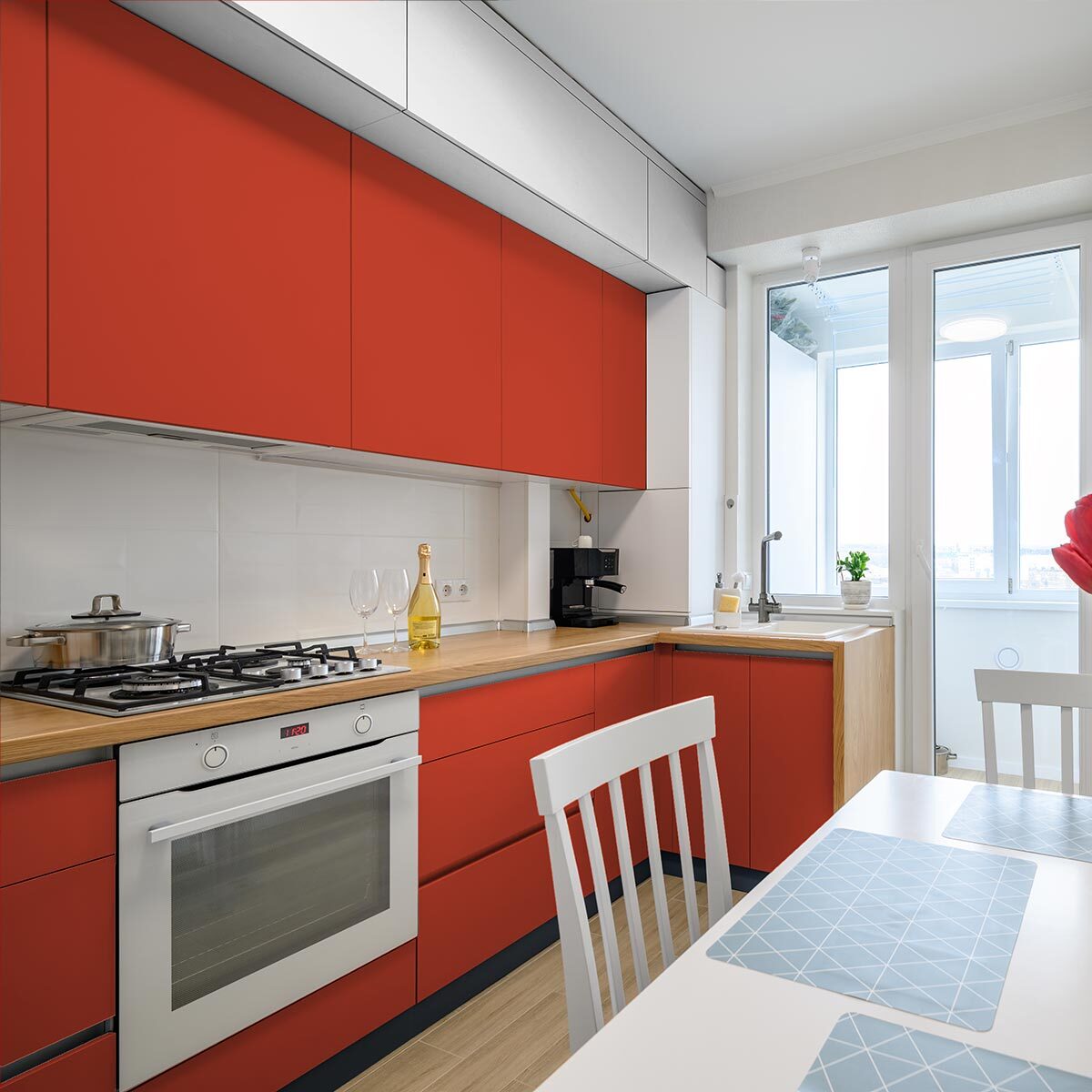 Rouleau adhésif décoratif Vinyle au Mètre - Rouge coquelicot - Sticker Lavable Imperméable Mur Cuisine Meubles