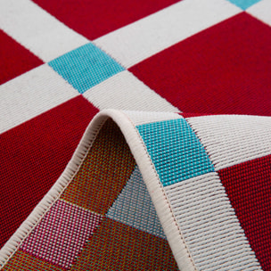 POSITANO - Tapis intérieur/extérieur à motif damier bordeaux