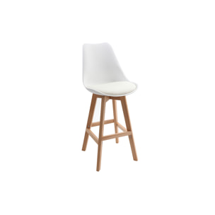 Tabourets de bar design blanc et bois H65 cm (lot de 2) PAULINE