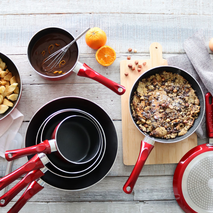 Batterie de cuisine 12 pièces aluminium rouge - tous feux CERISE