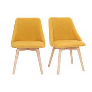 Chaises scandinaves en tissu effet velours texturé jaune moutarde et bois clair (lot de 2) HIGGINS