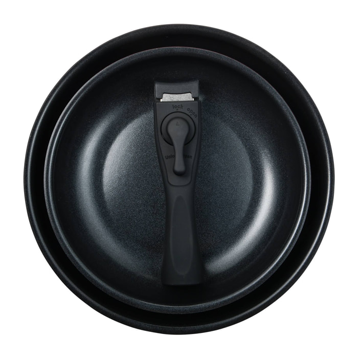 juego de 2 sartenes ø22ø26cm aluminio prensado 2 colores + mango desmontable