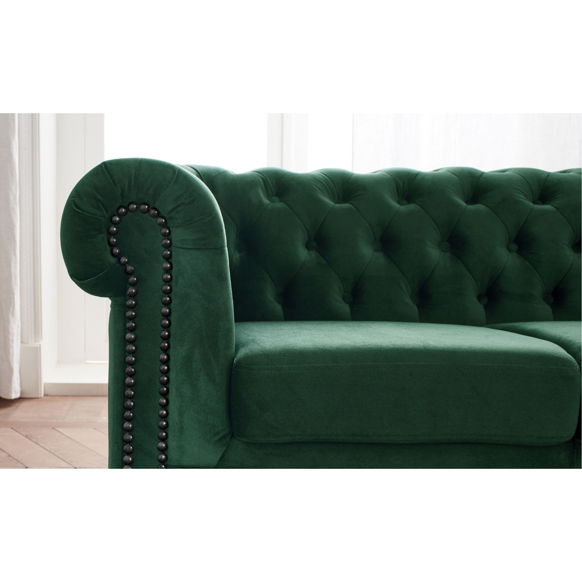 William - canapé Chesterfield d'angle réversible - 5 places - en velours - Vert