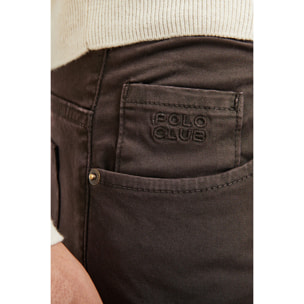 Pantaloni marrone scuro a cinque tasche con logo ricamato