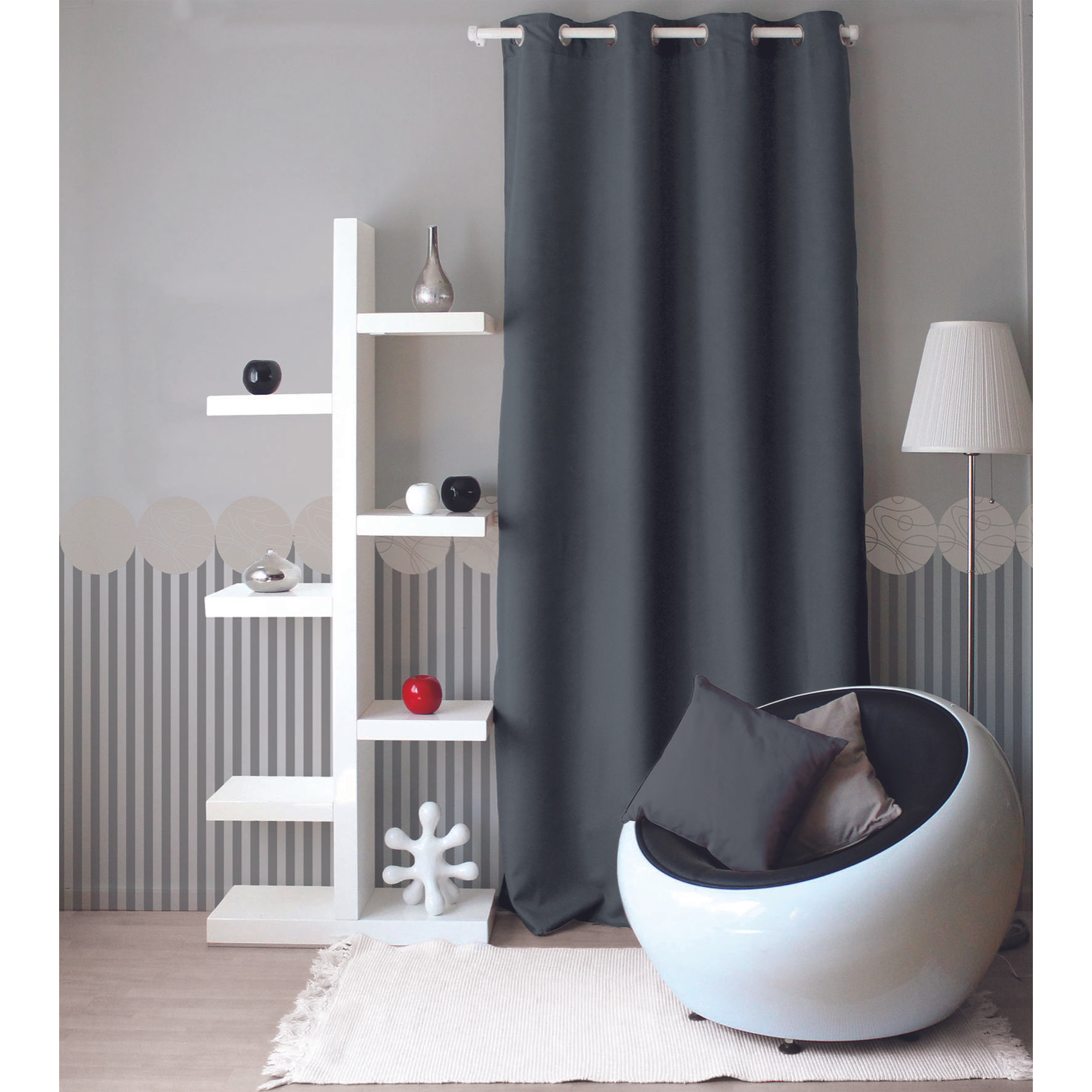 Rideau uni à oeillets - Gris Foncé