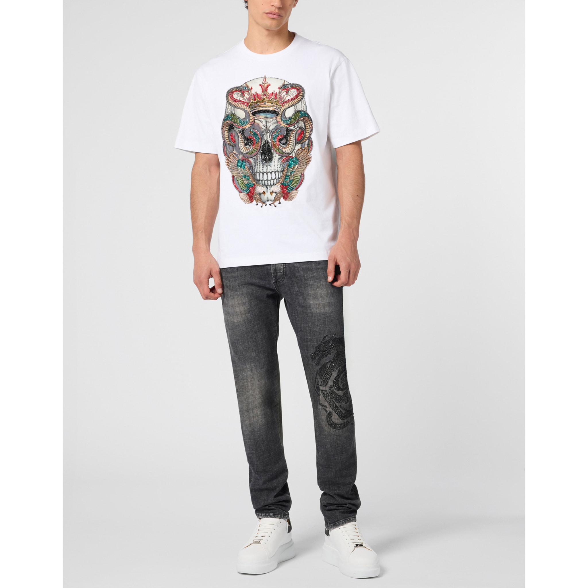 PHILIPP PLEIN Round Neck T-Shirt King Of Snakes Stones