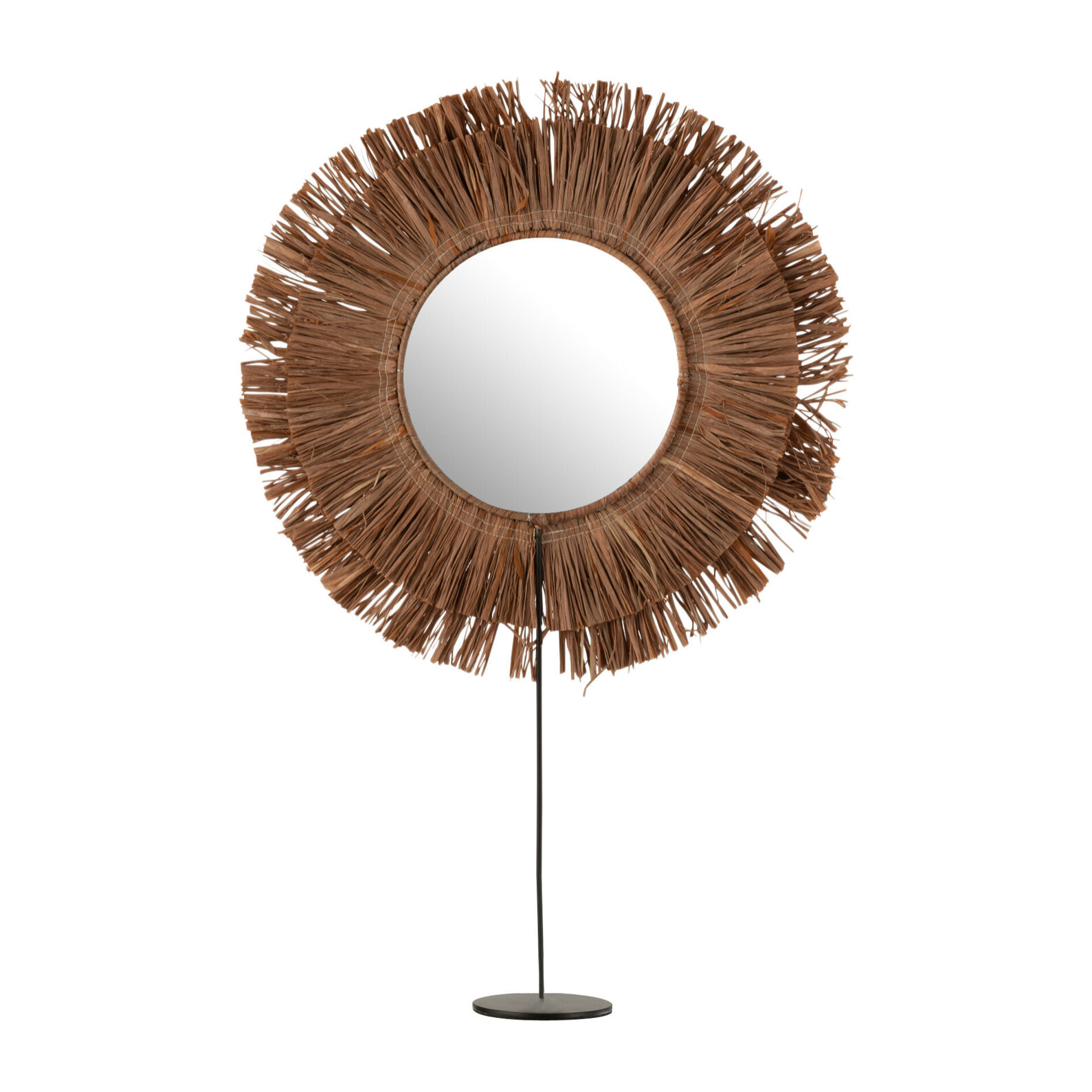 J-Line miroir Rond sur pied - osier/raffia - marron -  41 x 50 cm