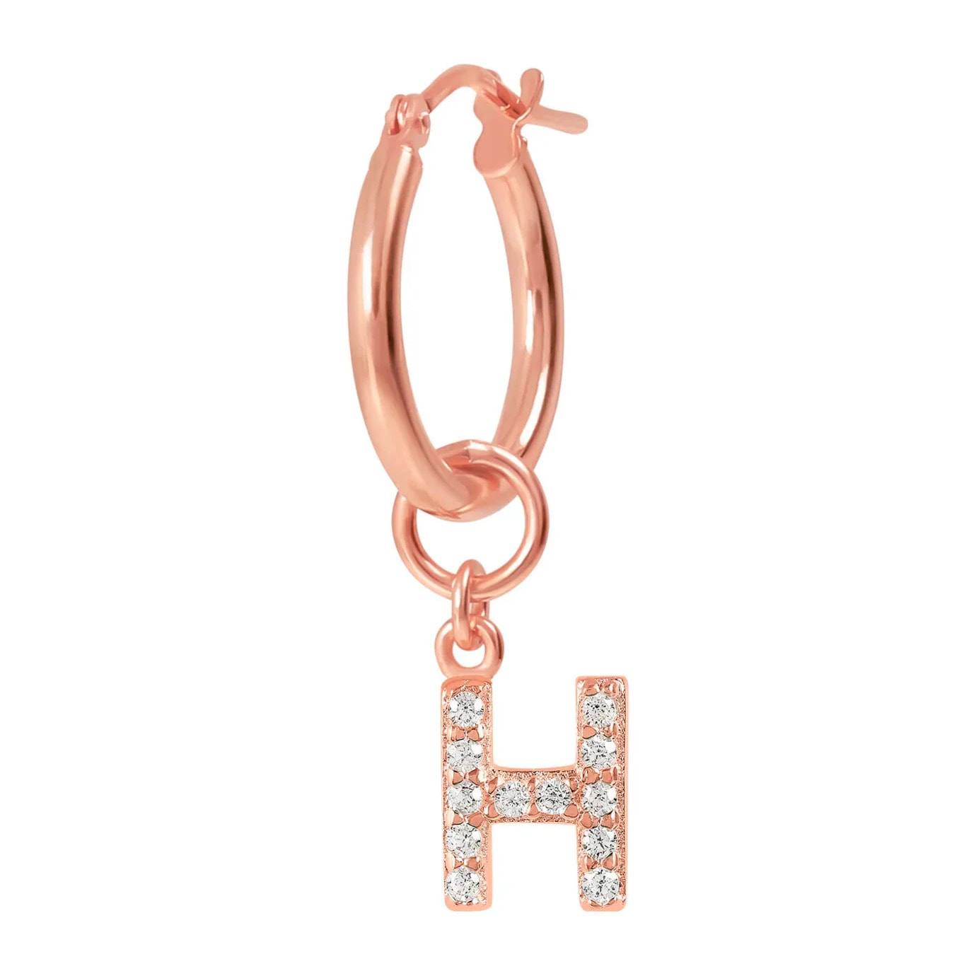Orecchino a Cerchio con Ciondolo Lettera H in Pavé di Cubic Zirconia Rosa