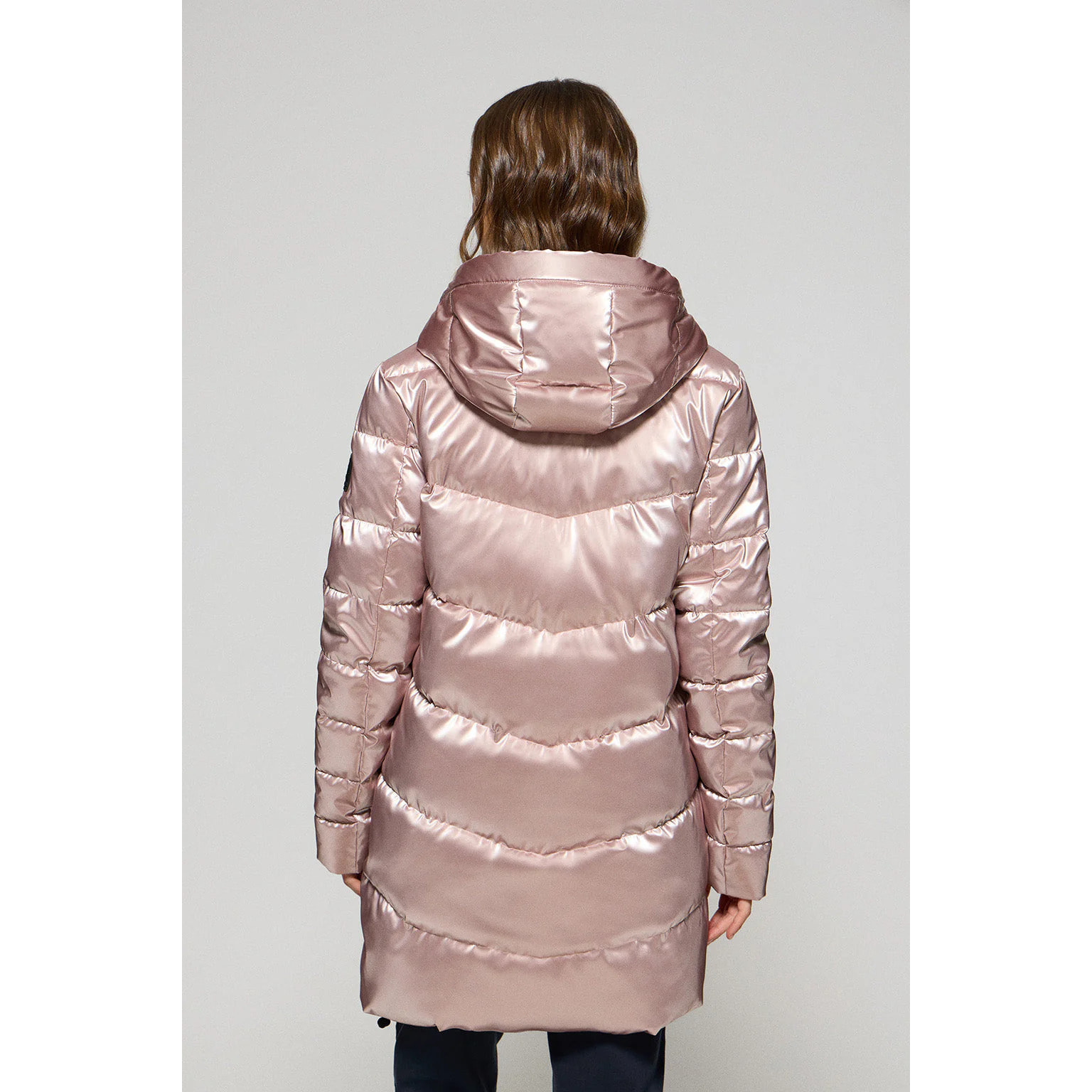 Giaccone Cetele rosa metallizzato con cappuccio fisso e particolari Polo Club