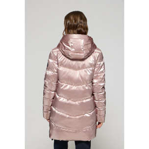 Giaccone Cetele rosa metallizzato con cappuccio fisso e particolari Polo Club