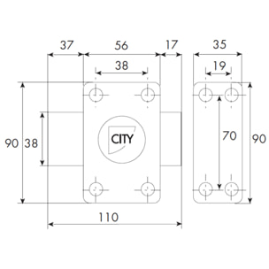 Verrou ISEO City 25 à bouton - Cylindre 60 mm - Sur variure N V04 - 10020602V04