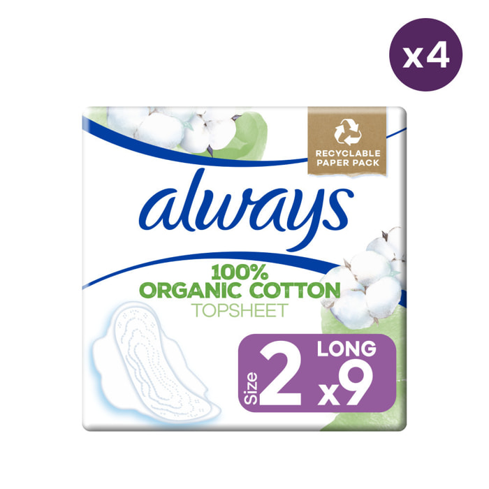 4x9 Serviettes Hygiéniques Always Cotton Protection Long