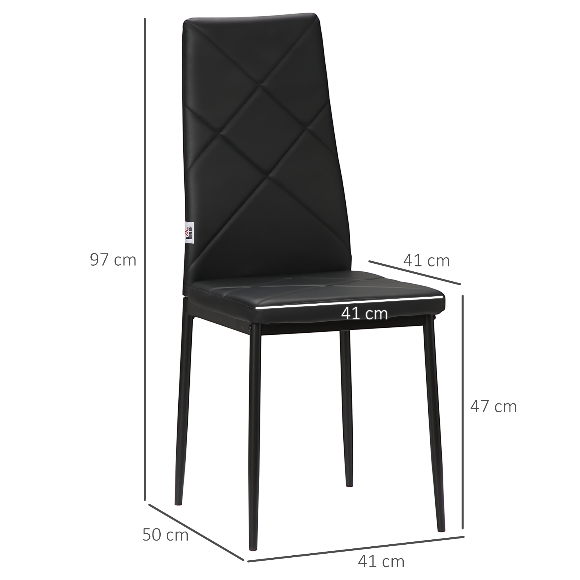 Juego de 4 Sillas de Comedor Nórdicas Sillas de Cocina Tapizadas de Piel Sintética con Patas de Acero Carga 120 kg para Salón 41x50x97 cm Negro
