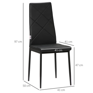 Juego de 4 Sillas de Comedor Nórdicas Sillas de Cocina Tapizadas de Piel Sintética con Patas de Acero Carga 120 kg para Salón 41x50x97 cm Negro
