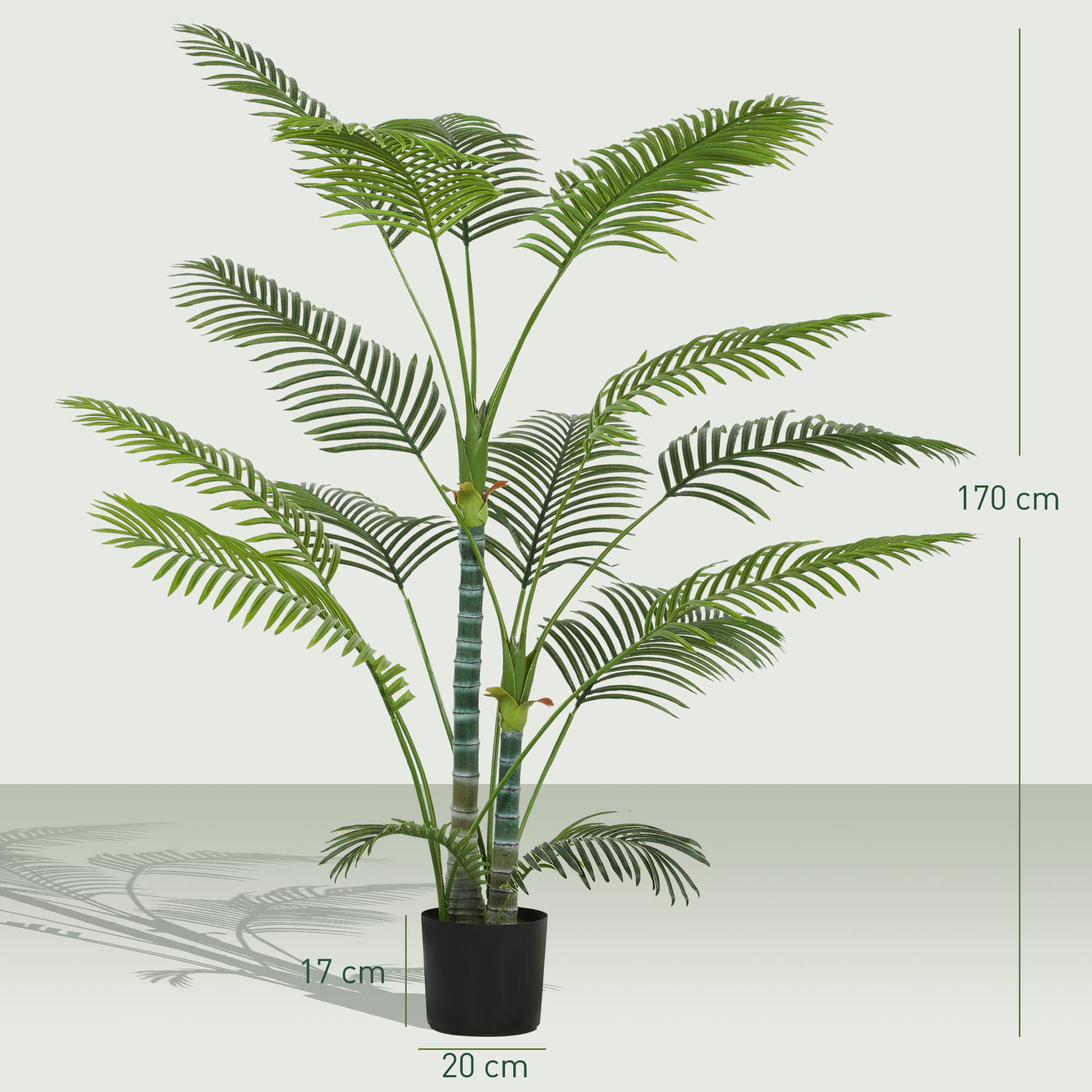 Planta Artificial Decorativa 170 cm Palmera Artificial con Maceta y Hojas para Interior Hogar Salón Oficina Verde