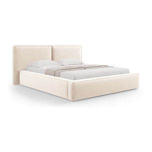 Lit coffre avec tête de lit double "Arendal" 180x200cm en velours beige clair
