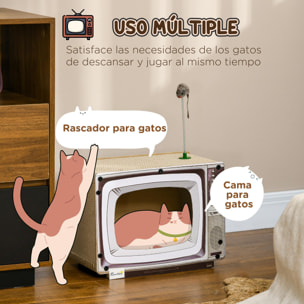 Rascador de Cartón para Gatos Tablero para Rascar en Forma de Televisor con Ratón de Juguete Centro de Actividades para Mascotas 43x23x23,5 cm Arena