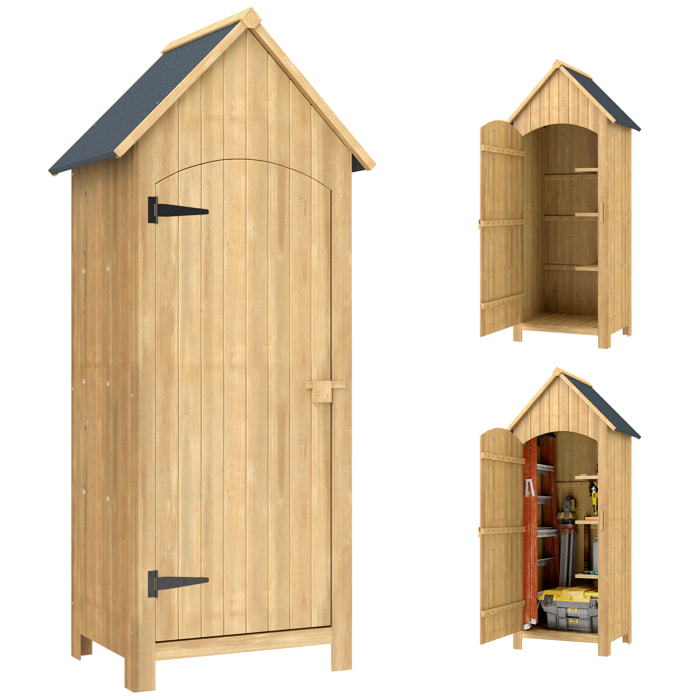 Caseta Jardín Exterior de Madera 77,5x54,2x179,5 cm 0,3 m² Cobertizo Jardín Exterior Armario para Almacenaje de Herramientas con 3 Estantes y 2 Puertas con Cerrojo para Patio Terraza Natural