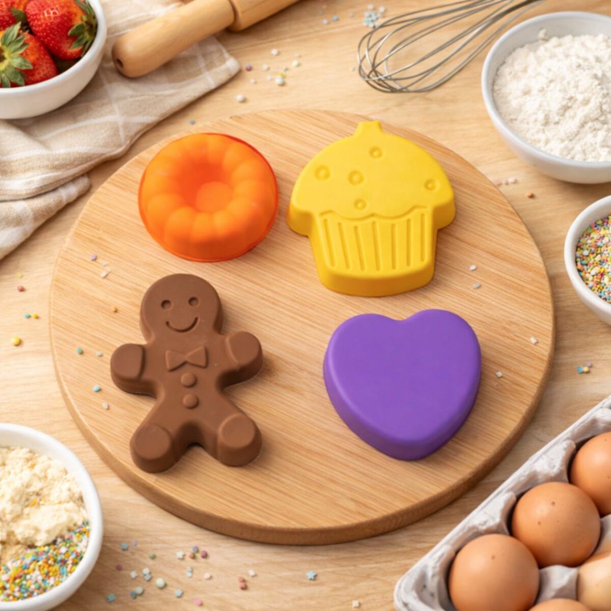 Lot de 4 mini moules en silicone forme gâteau, Happy Cake