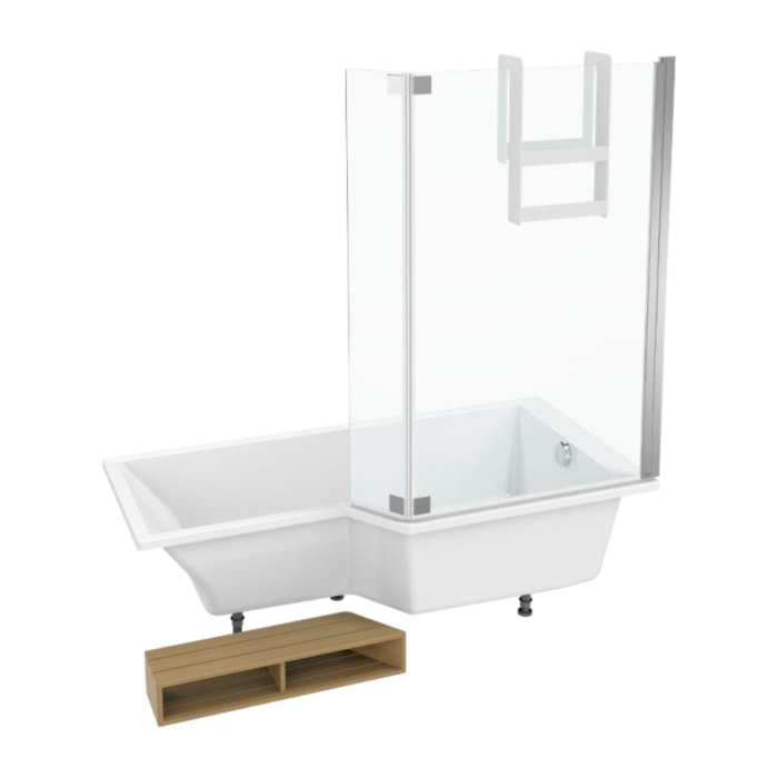 Baignoire antidérapante bain douche Neo blanc mat + pare bain chromé