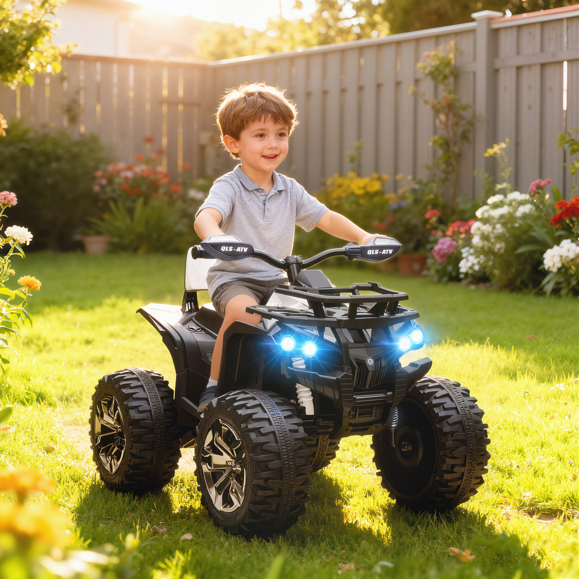 Quad Eléctrico para Niños 12V, Quad para Niños de 3â‚¬â€œ5 Años con 2 Motores, Velocidad 3â‚¬â€œ8 km/h, Música, Faros LED, MP3, USB, Tarjeta TF, Pedal, Avance y Retroceso, Blanco