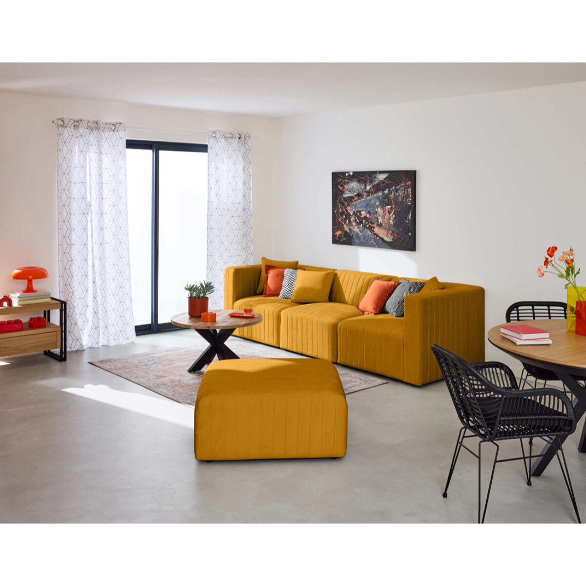 Nova - pouf modulable - en velours - Jaune
