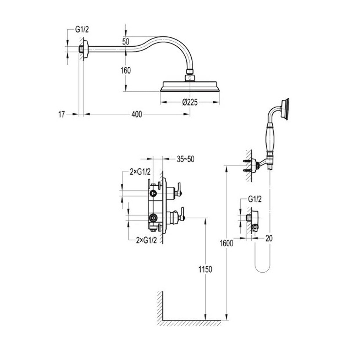 Robinet douche encastrable rétro Paini Lady's auburn