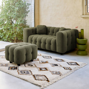 Pouf. module pour canapé. repose-pieds pour canapé 2 places en bouclette texturée kaki L 69 x P 59 x H 48cm - Leon