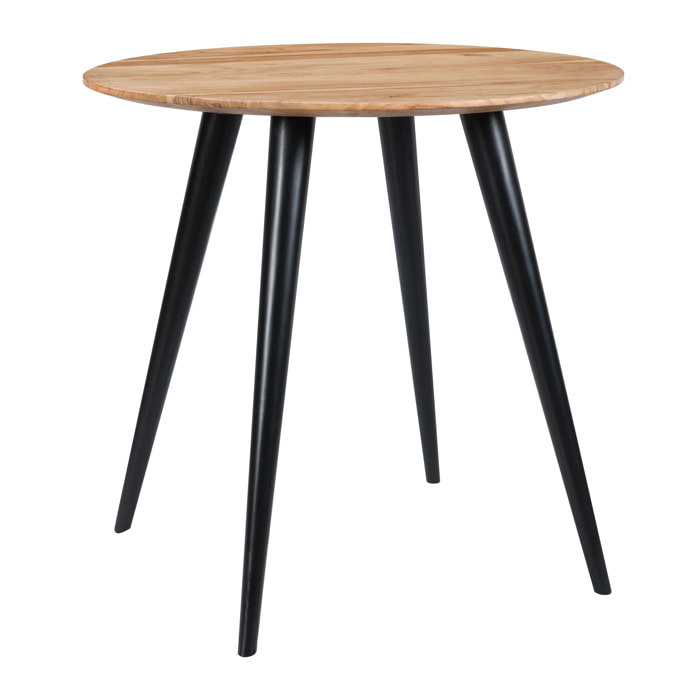 Table ronde 2 personnes en acacia et pieds en métal  D80 cm - Modasa