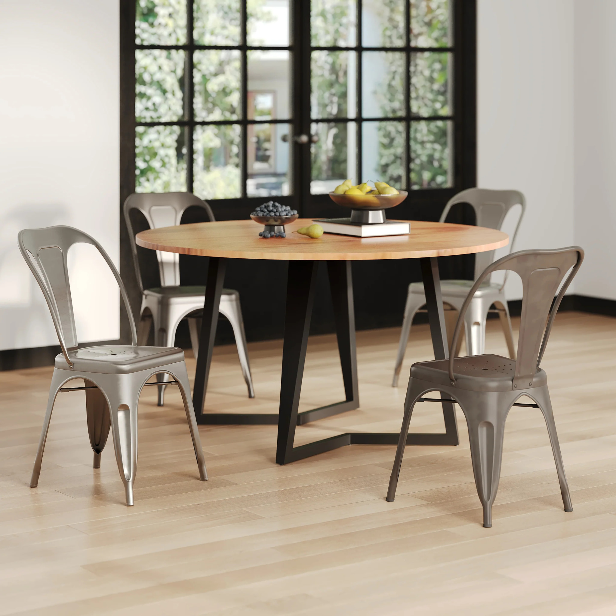 Pack 4 chaises industrielles en métal gris - Indus