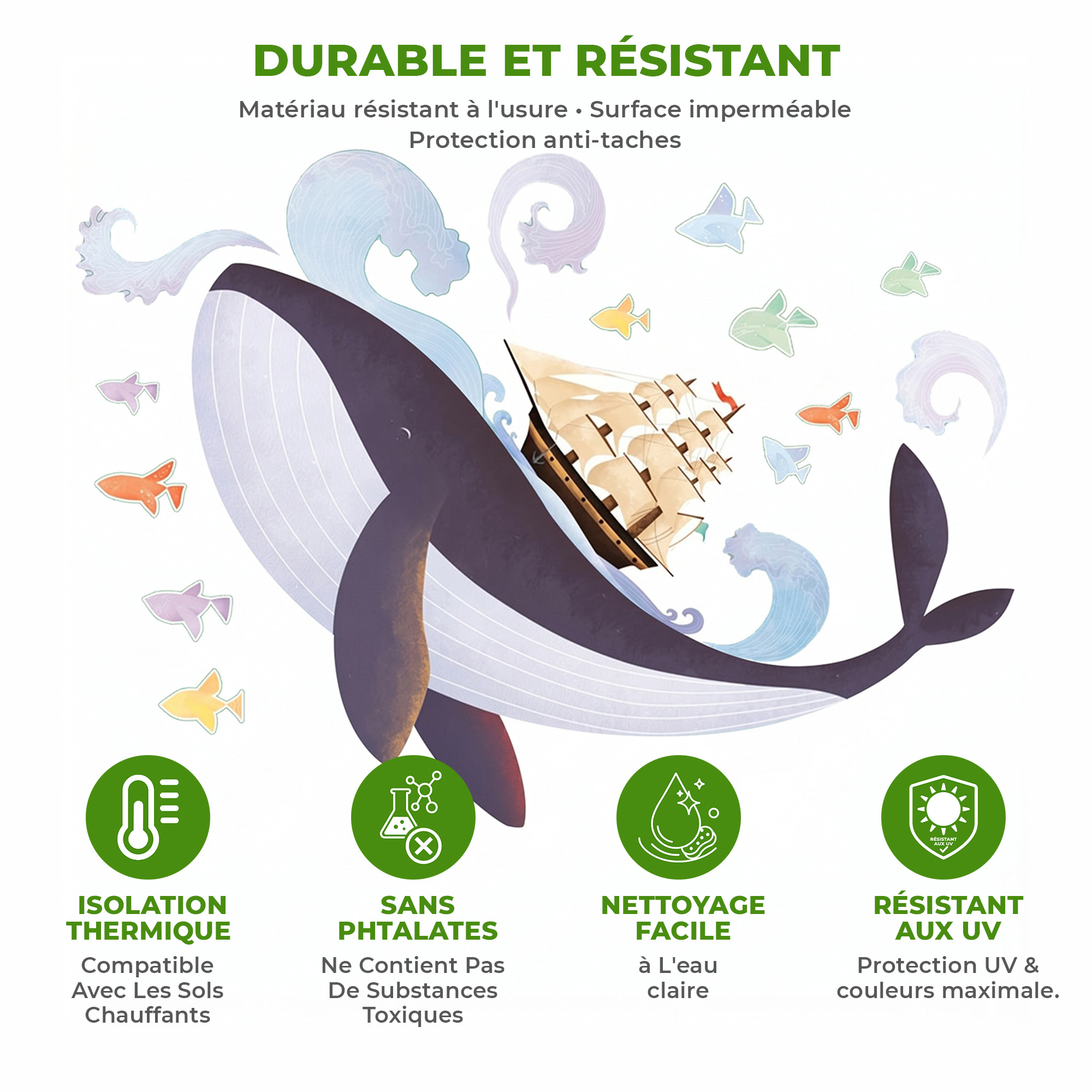 Stickers Muraux décoration adhésifs Baleine et Bateau Pirate
