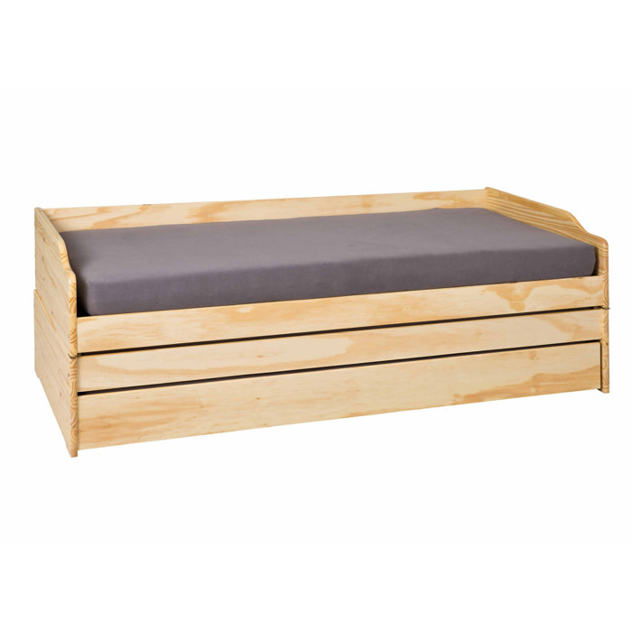 Letto singolo trasformabile in tre letti, 97 x 209 x 65, Rovere