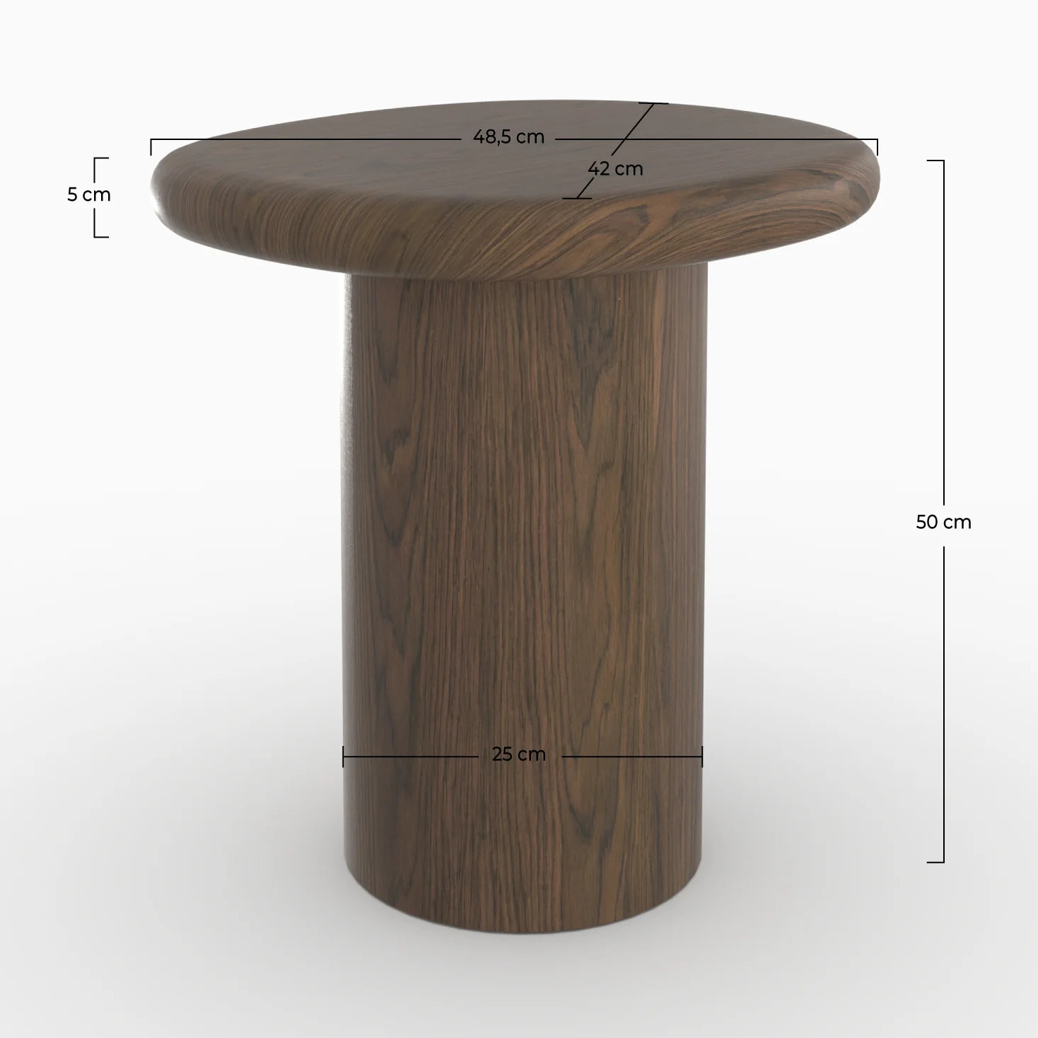 Table d'appoint en placage noyer, D48,5 cm - Nubia