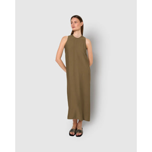Vestido largo sin mangas fluido verde cacería