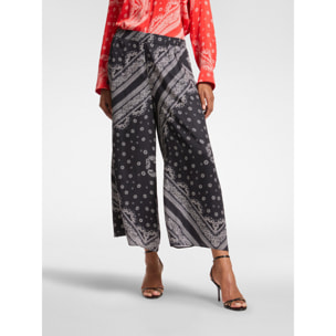 Elena Mirò - Pantalón ancho con estampado de pañuelo - Negro
