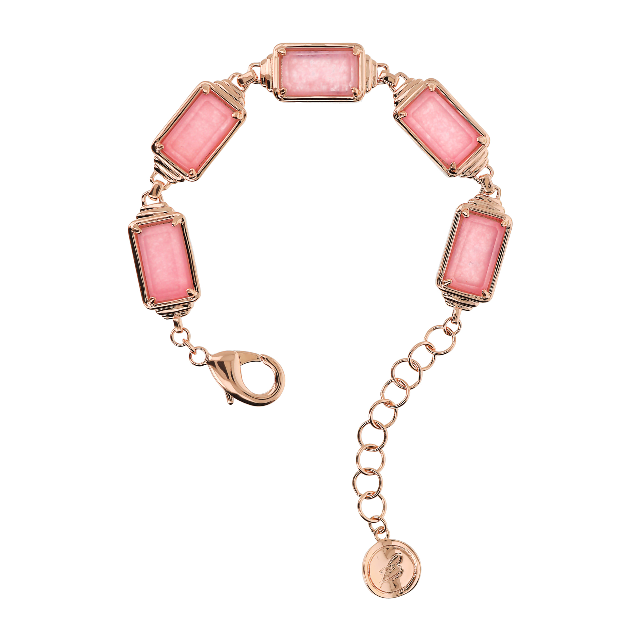 Bracciale con Pietre Naturali Rettangolari di Quarzo Rosa Scuro