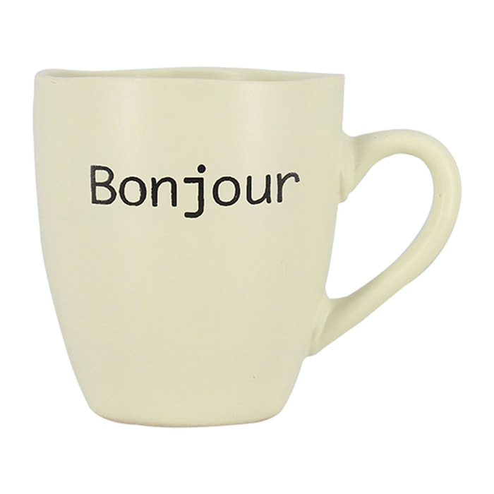 Lot de 6 tasses 20cl en grès blanc à message BONJOUR