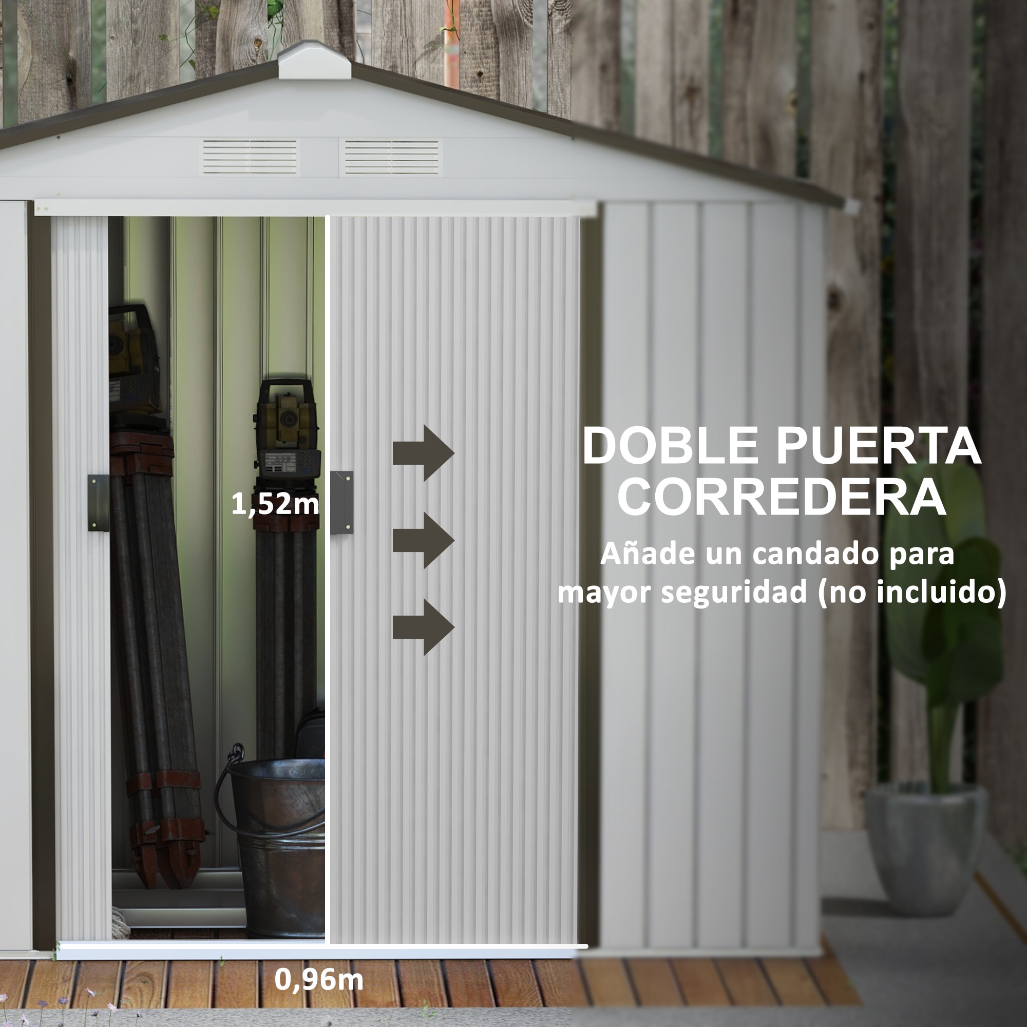 Cobertizo de Jardín 2,5m² con Base de Refuerzo Sin Suelo 213x130x185 cm Caseta de Jardín Exterior con 2 Puertas Correderas y 4 Ventanas para Almacenamiento de Herramientas Blanco
