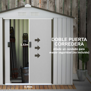 Cobertizo de Jardín 2,5m² con Base de Refuerzo Sin Suelo 213x130x185 cm Caseta de Jardín Exterior con 2 Puertas Correderas y 4 Ventanas para Almacenamiento de Herramientas Blanco
