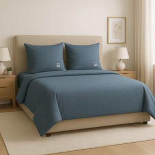 Set 3pc cama (Funda nórdica 260x240cm + 2 Fundas de almohada 63x63cm) en azul oscuro y beige 70%Algodón+30%Poliéster