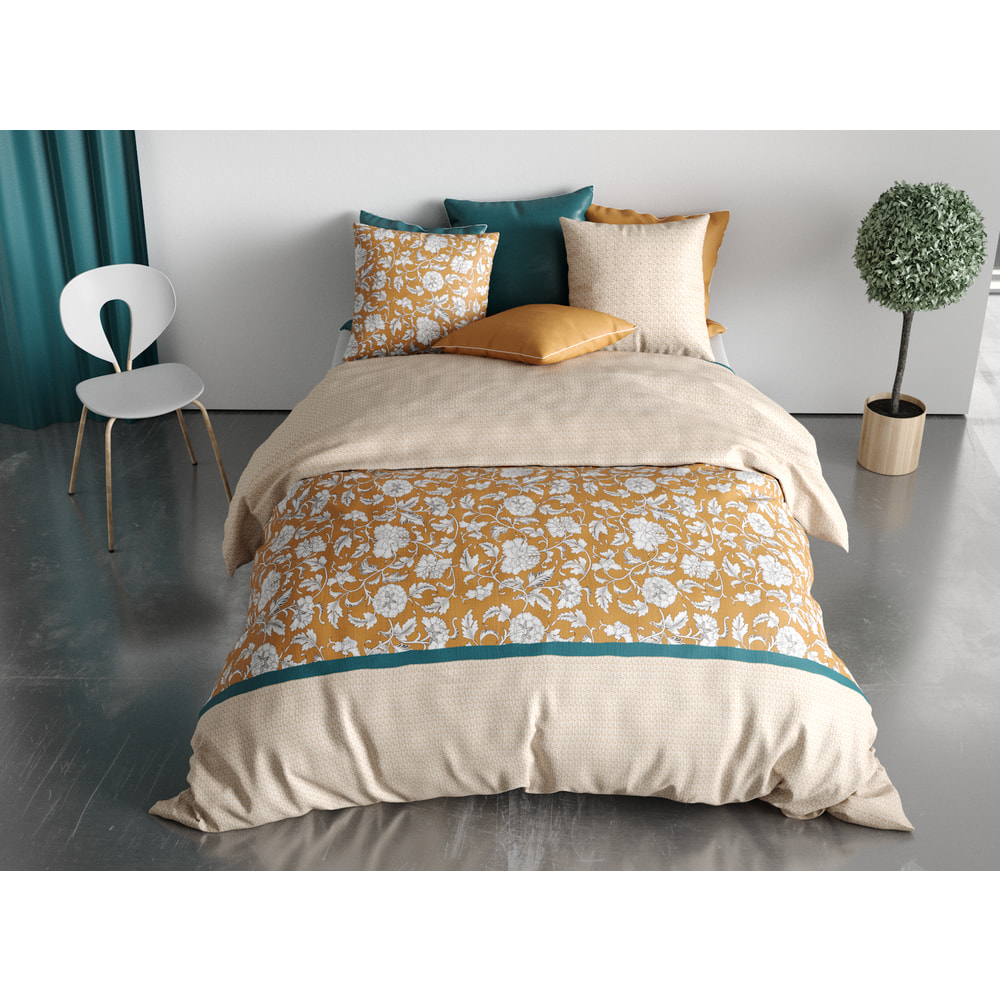 Parure housse de couette Coton 57fils LONI Orange