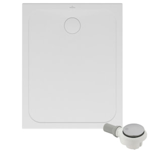 Receveur de douche antidérapant 100 x 80 Lifetime Plus Cerasoft céramique blanc + Bonde chromé brossé