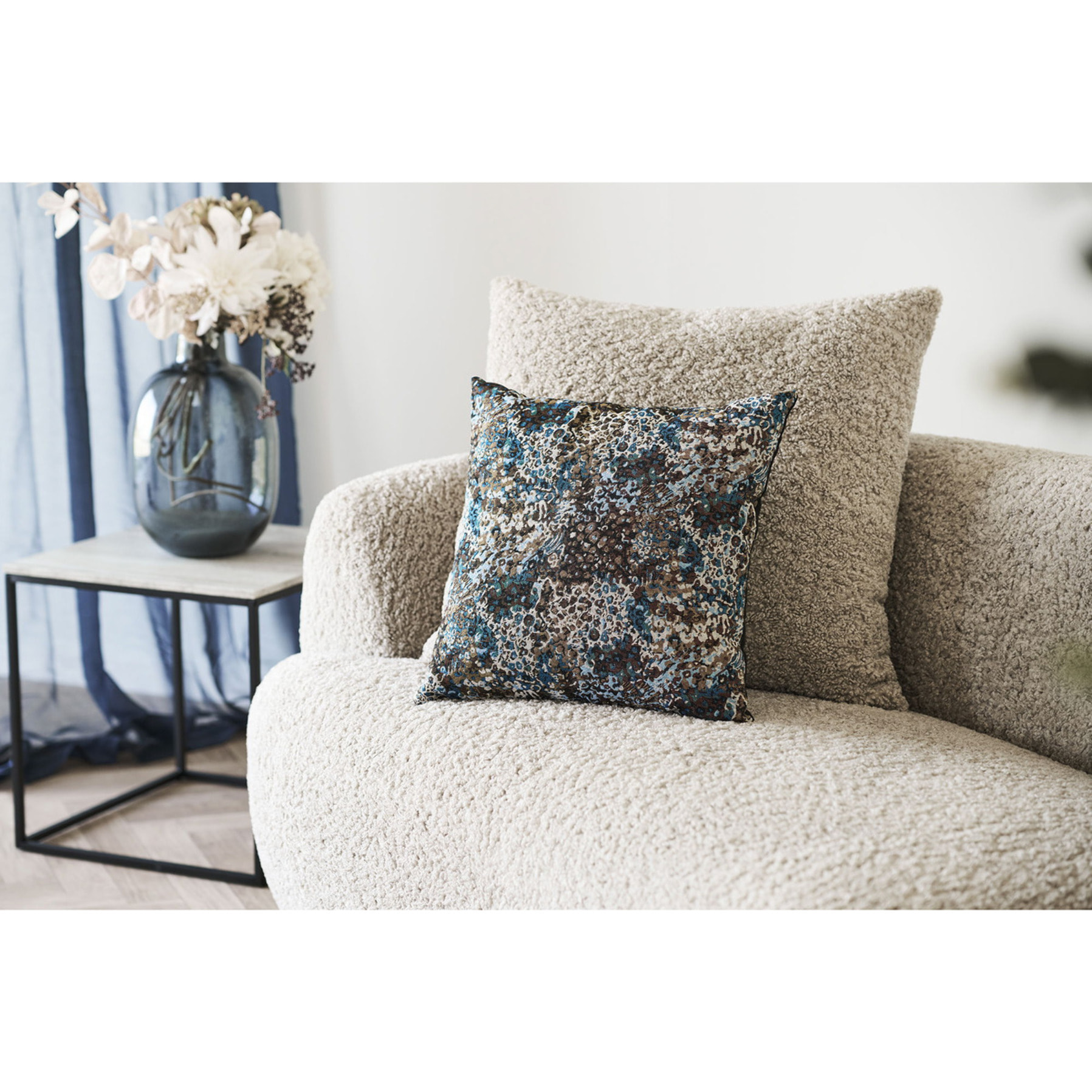 Cuscino Blossom in poliestere con stampa blue e marrone 45x45 cm