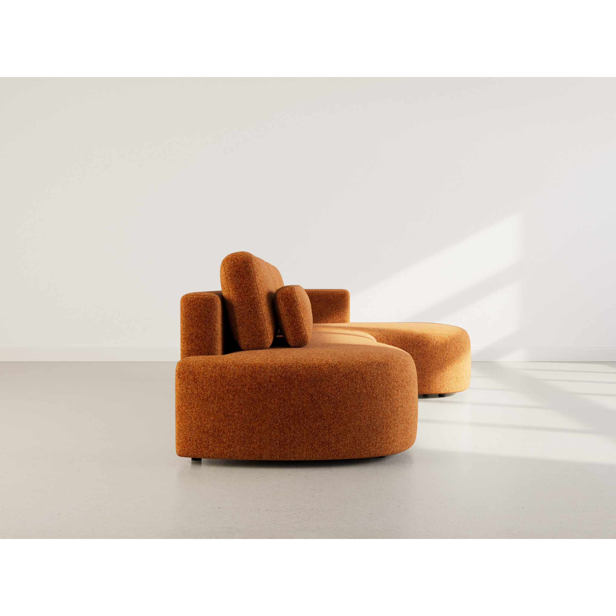 Mahina - canapé d'angle droit 4 places convertible avec coffre en tissu texturé - Terracotta