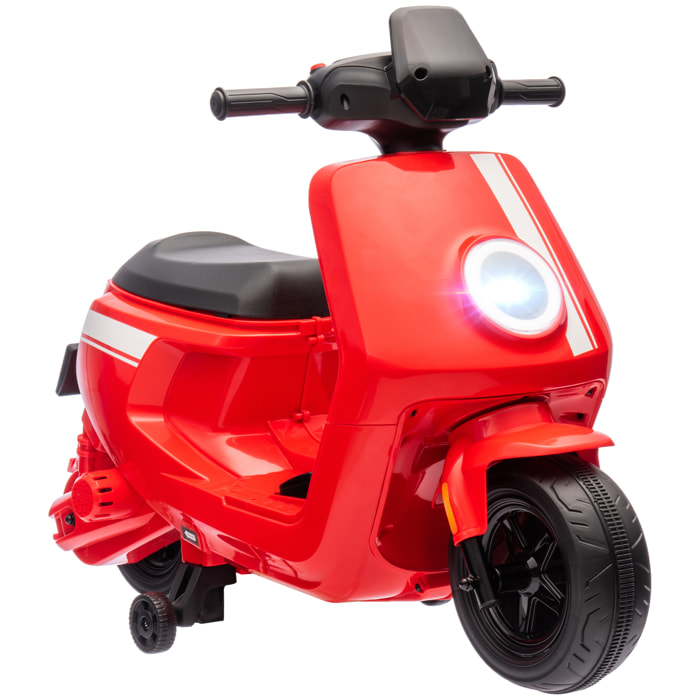 Vespa scooter électrique enfants moto porteur pour enfants 6 V, 2 moteurs puissant, vitesse max. 3 km/h, phare et musique, marche avant/arrière, roues d'entraînement, 18 à 36 mois, rouge