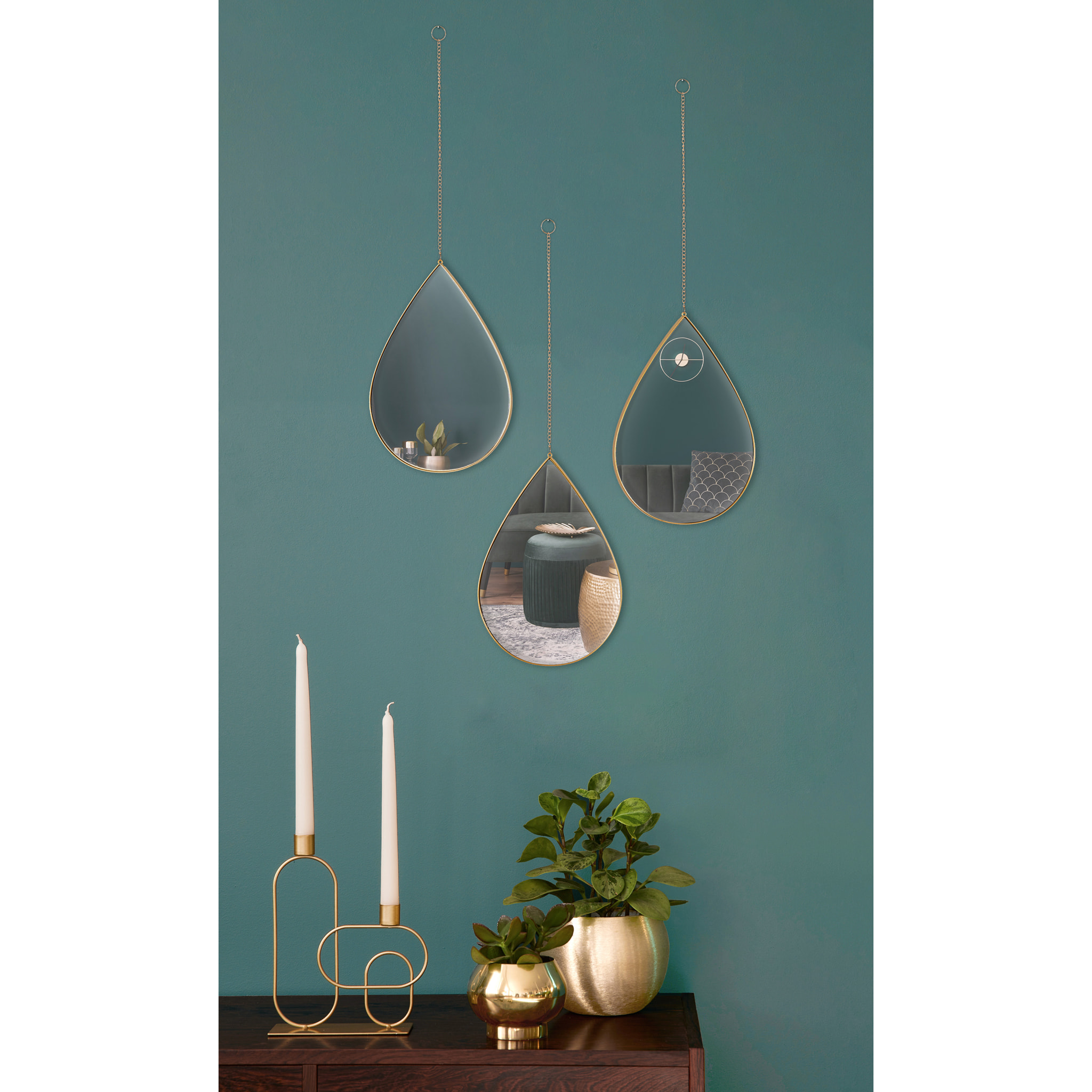 Miroir Deco Goutte Suspendu Dore Sixte X3