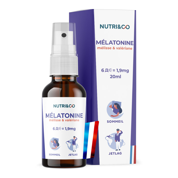 Nutri&Co Mélatonine 1,9mg avec Mélisse et Valériane Vegan - Format Spray 20mL
